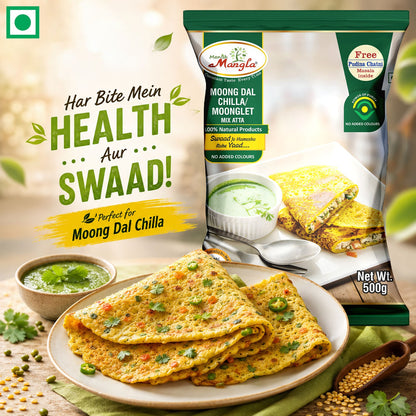 Instant Chilla Combo – Moong Dal Chilla Mix, Green Chutney Powder & Meethi Sonth Chutney Powder | Complete Breakfast & Snack Kit | Just Add Water & Cook